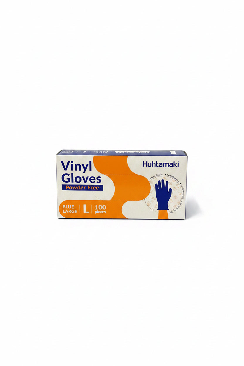 Huhtamaki Blue Vinyl Gloves Large Powder Free 100pk