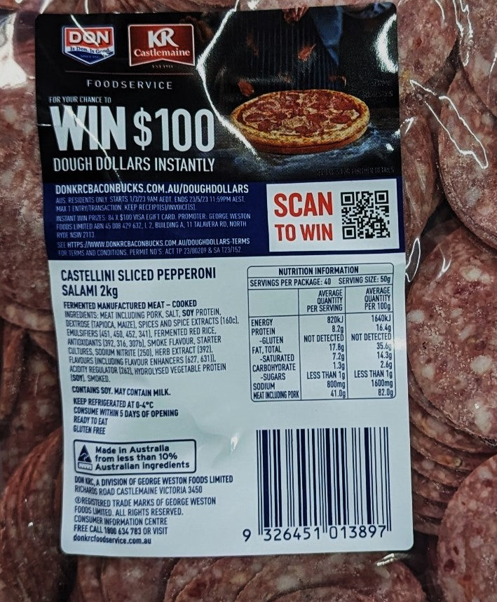 Castellini Salami Pepperoni Sliced 2kg