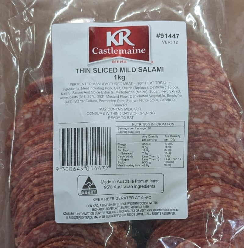 KRC Salami Mild Thin Sliced Salami 1kg