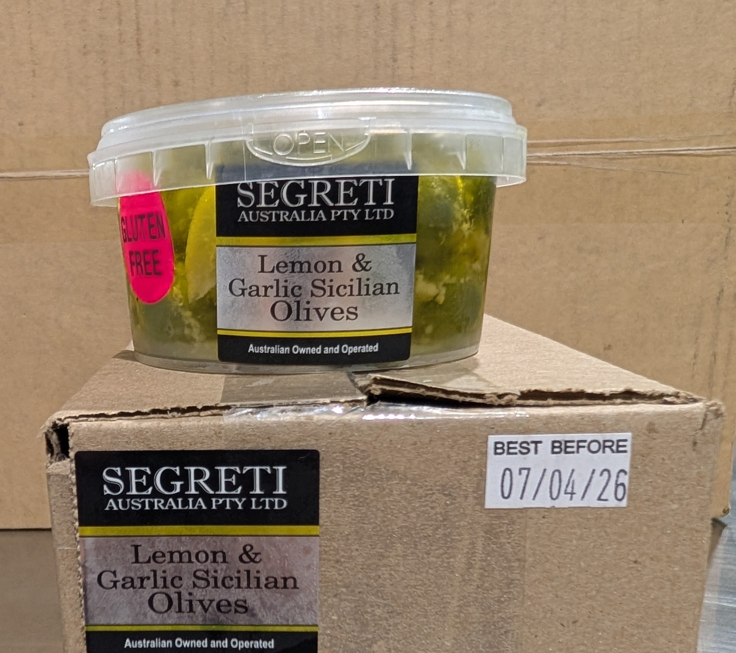Segreti Pitted Sicillian Olives Lemon/Garlic  6x200g