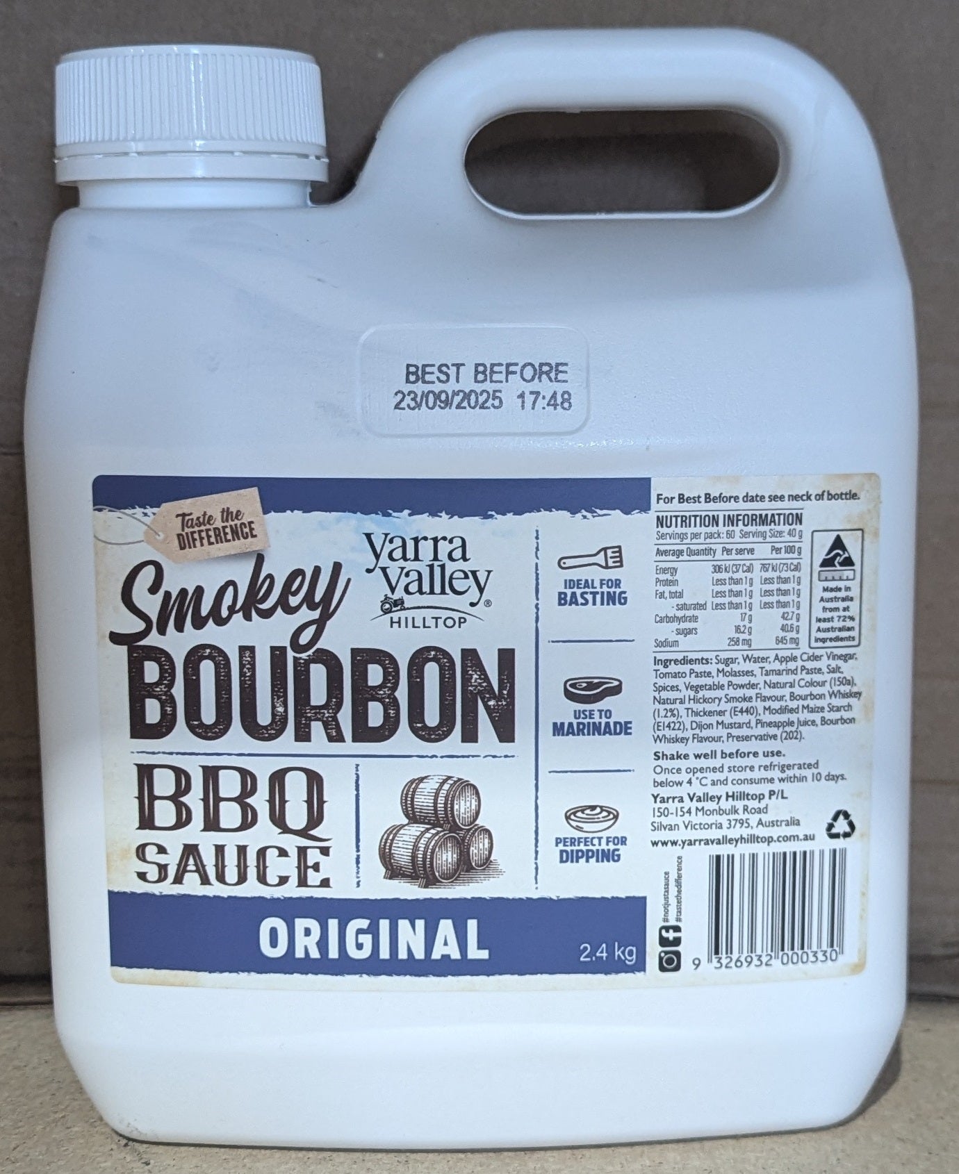 Yarra Valley Hilltop Bourbon BBQ Sauce Original 2.4kg