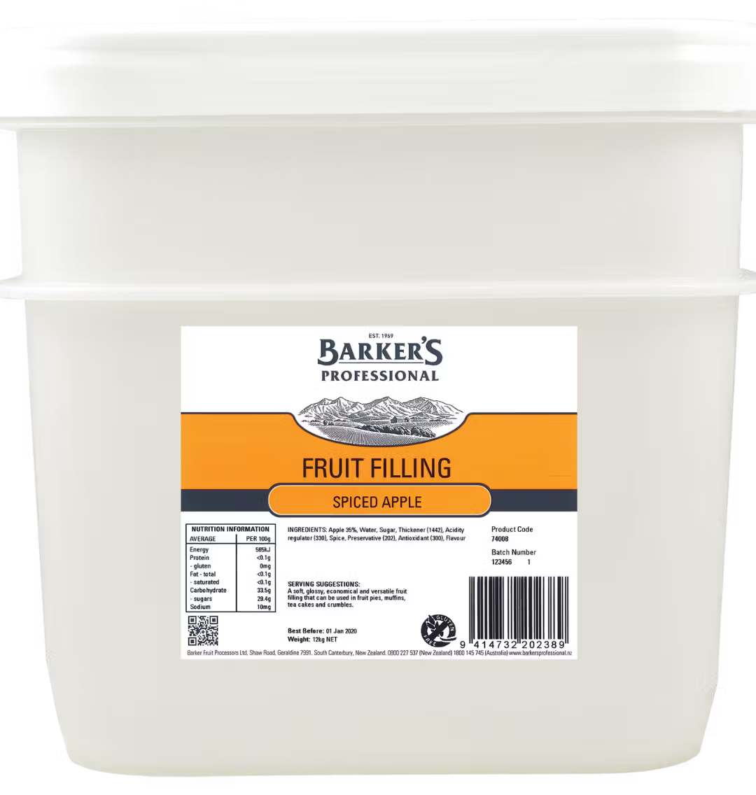 Barker's Spiced Apple Fruit Filling 12kg