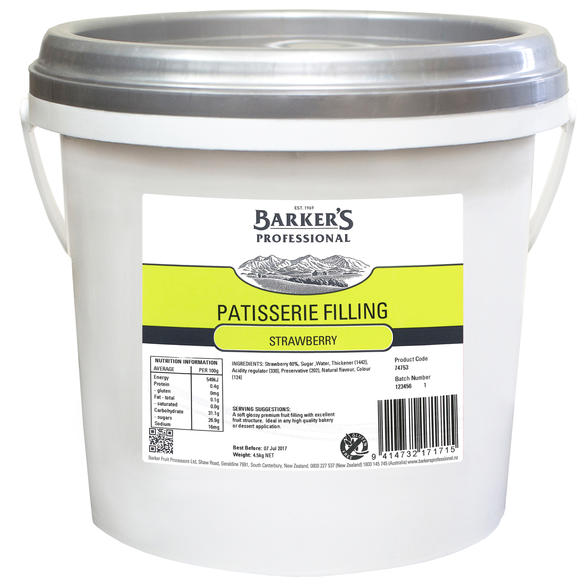 Barker's Strawberry Patisserie Filling 4.5kg