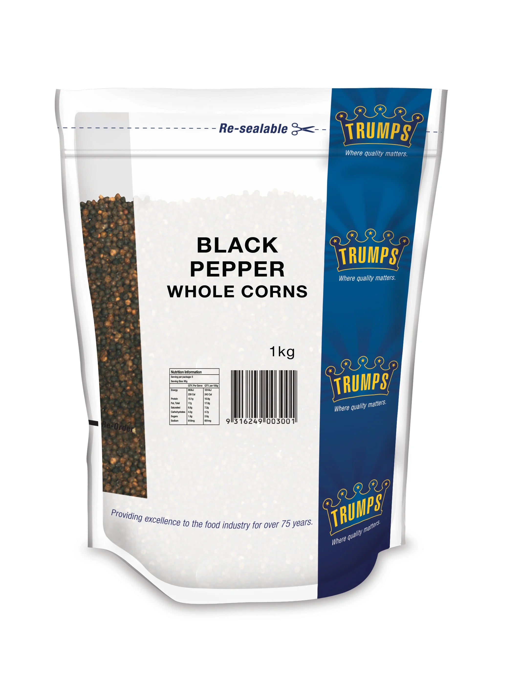 Trumps Black Peppercorns 1kg